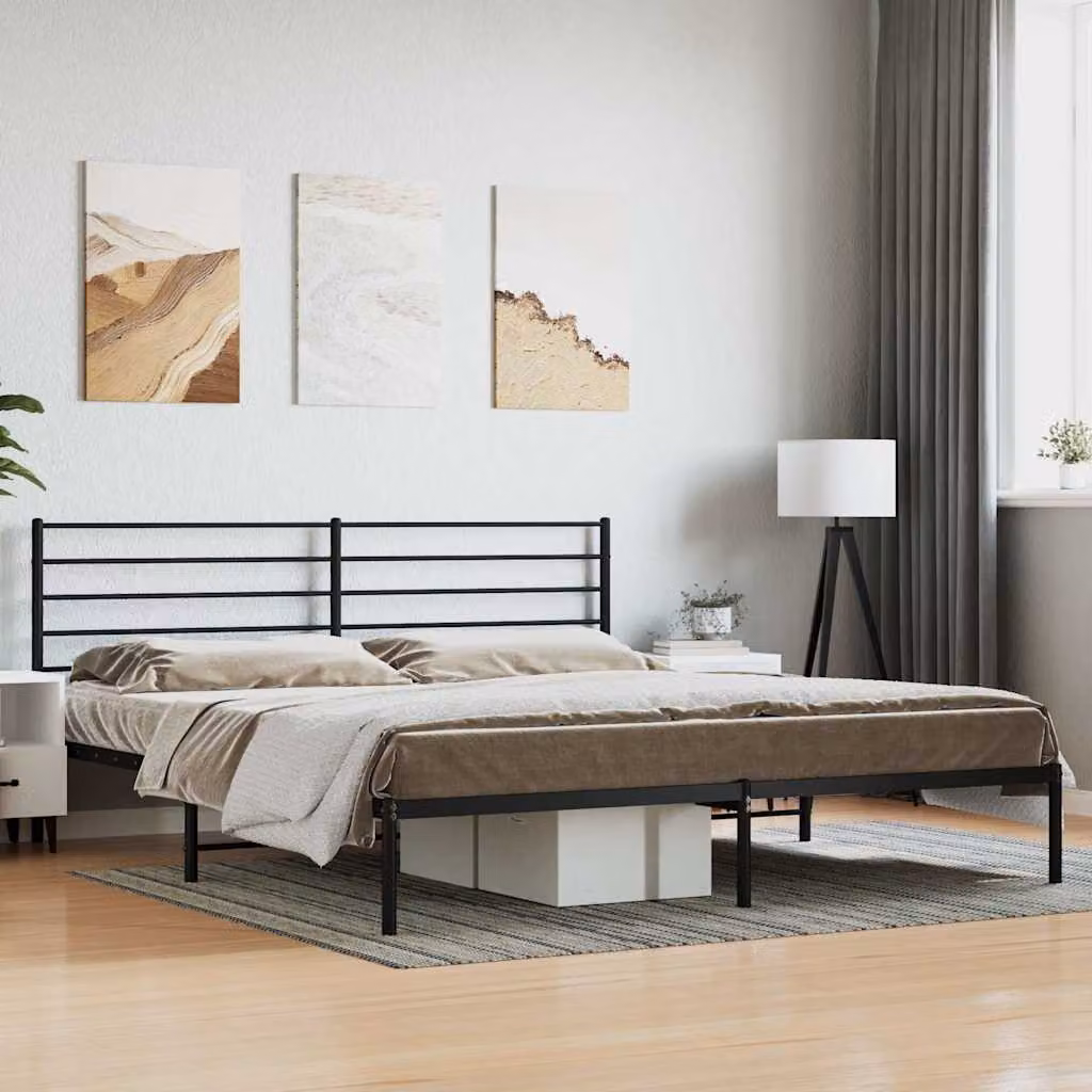 vidaXL Giroletto con Testiera in Metallo Nero L/P/H: 200 x 200 x 90 cm