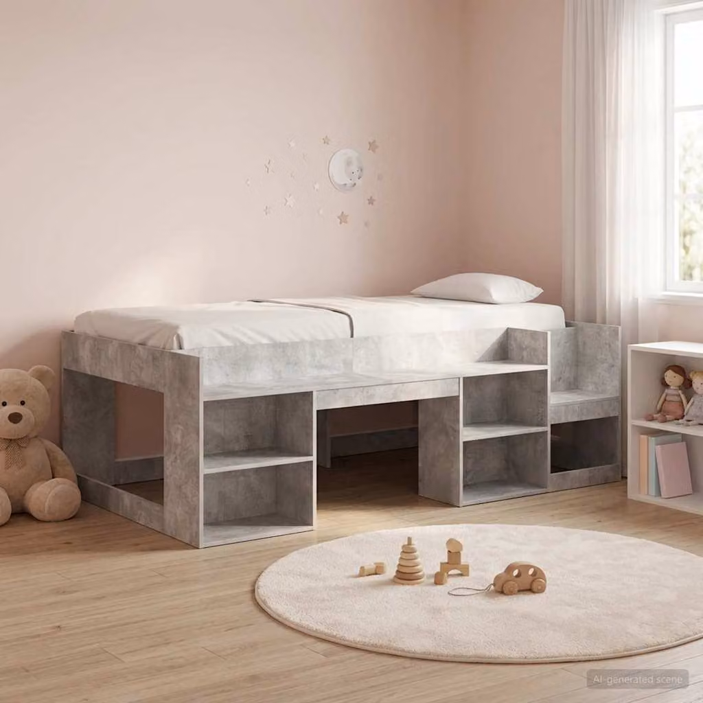 Letto singolo rialzato per bambini vidaXL con ripostiglio e scale, colore grigio, L/P/H: 200 x 80 x 105,5 cm