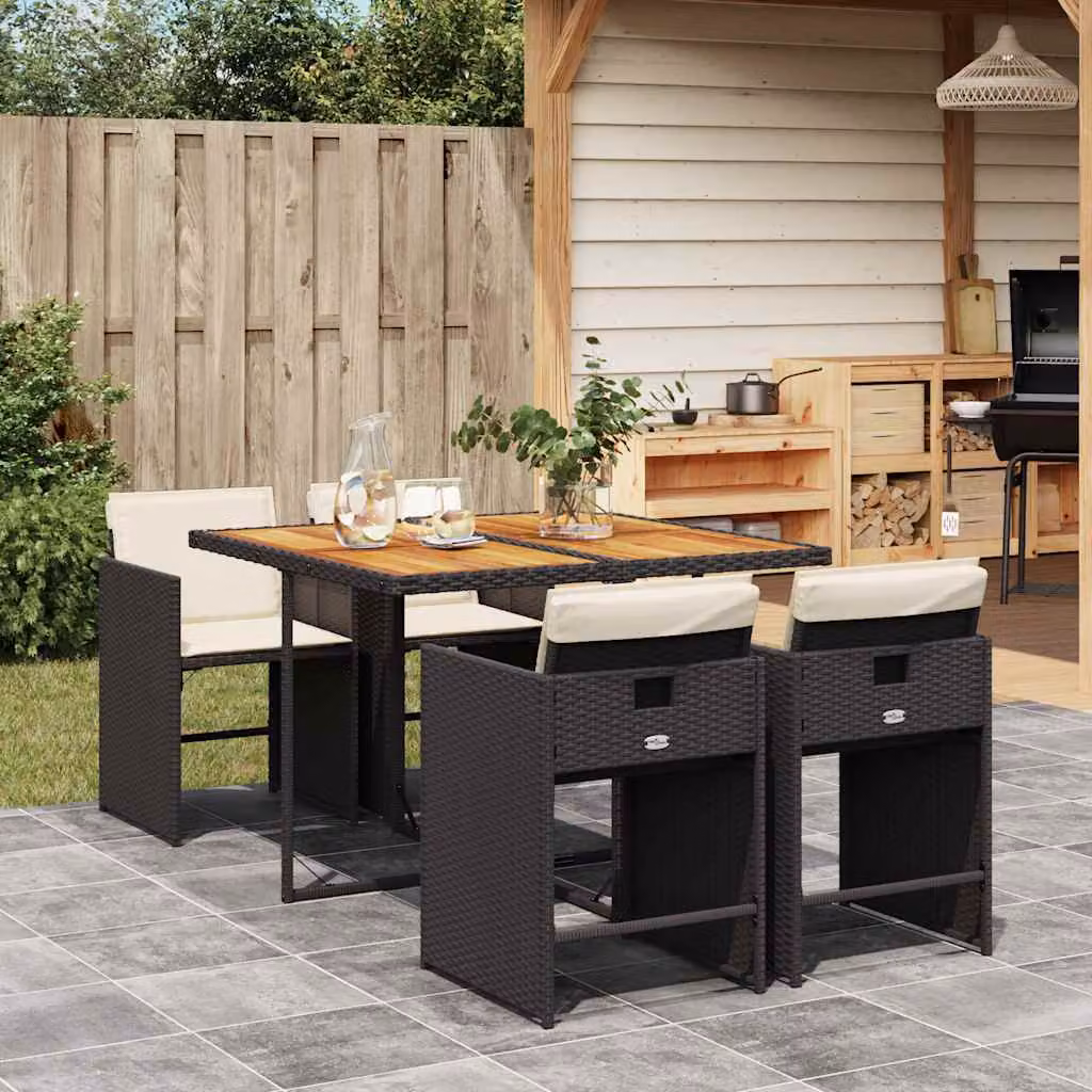 Set da pranzo da giardino vidaXL in polyrattan e legno di acacia con 5 pezzi nero – 1