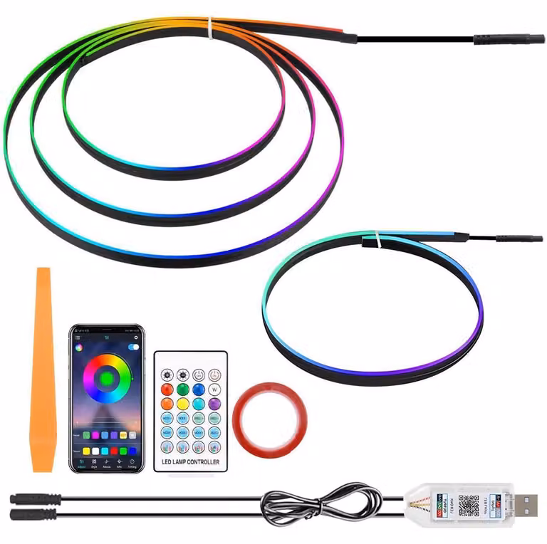 Illuminazione ambientale LED per auto, interni, 2 in 1, 110 cm + 35 cm, 220 modalità, sincronizzazione musicale tramite USB