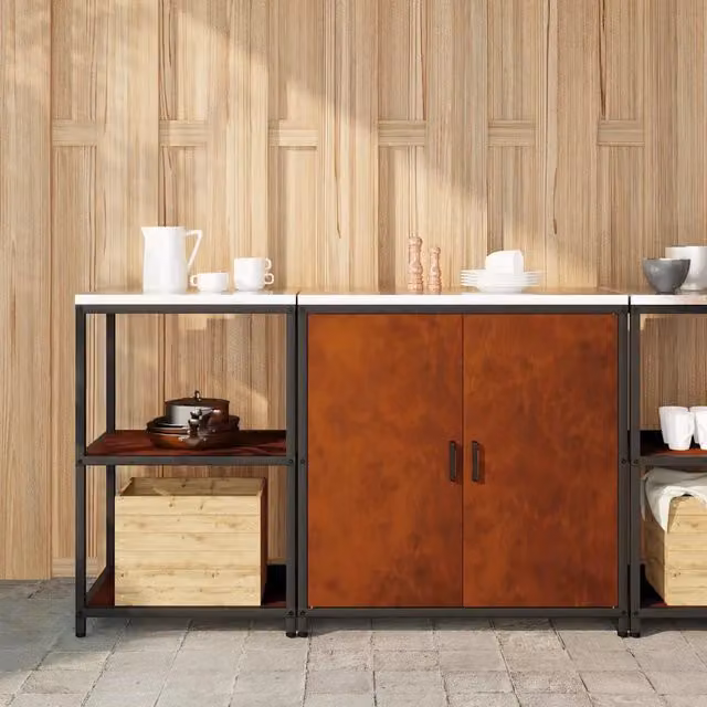 Set di Stoccaggio per Cucina con porta 2 pz-Armadietto Cucina-Armadietto Cucina Ruggine Acciaio 529223