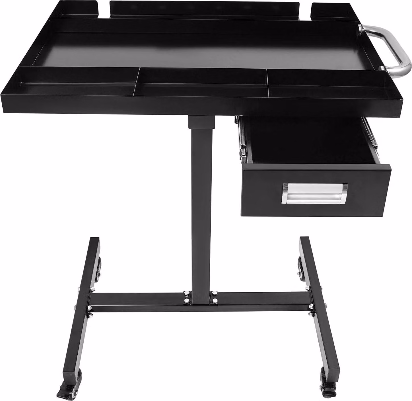 Carrello portautensili mobile - Carrello da officina su ruote - Portata 100 kg - Ruote con freno - Cassetto 24,5×42,5×10 cm - Ripiano 74×51,5 cm - Struttura in acciaio - Nero
