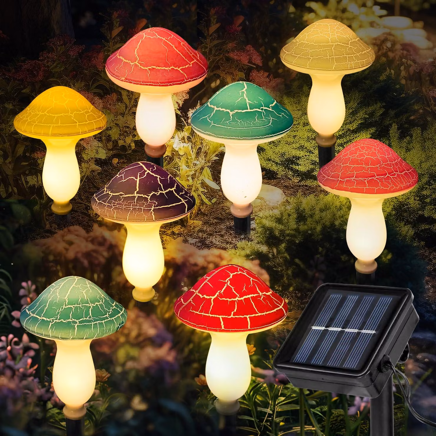 8 luci solari decorative, colorate, grado di protezione IP65, adatte per giardino e vialetti