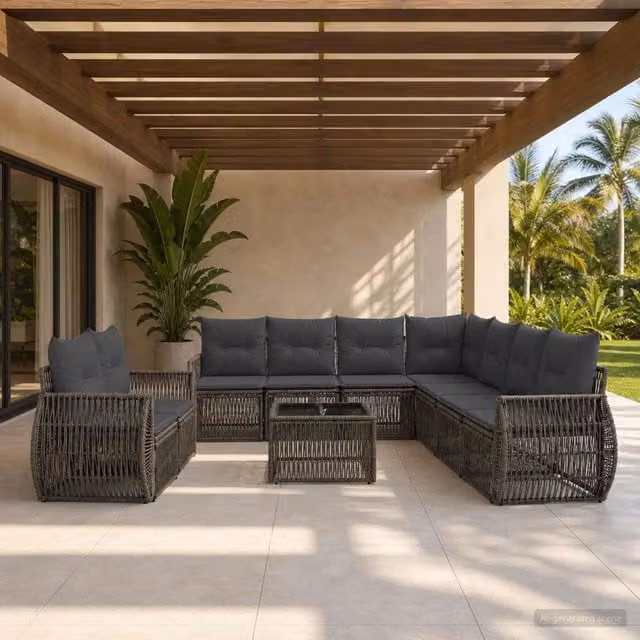Set Divano da Giardino vidaXL a 10 Pezzi in Polyrattan Grigio e Antracite con Tavolino e Cuscini – 1