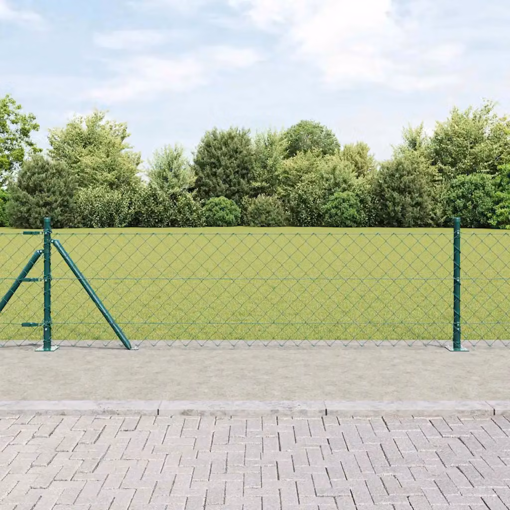 Recinzione a maglie vidaXL con base in cemento verde in acciaio e PVC per installazione interrata