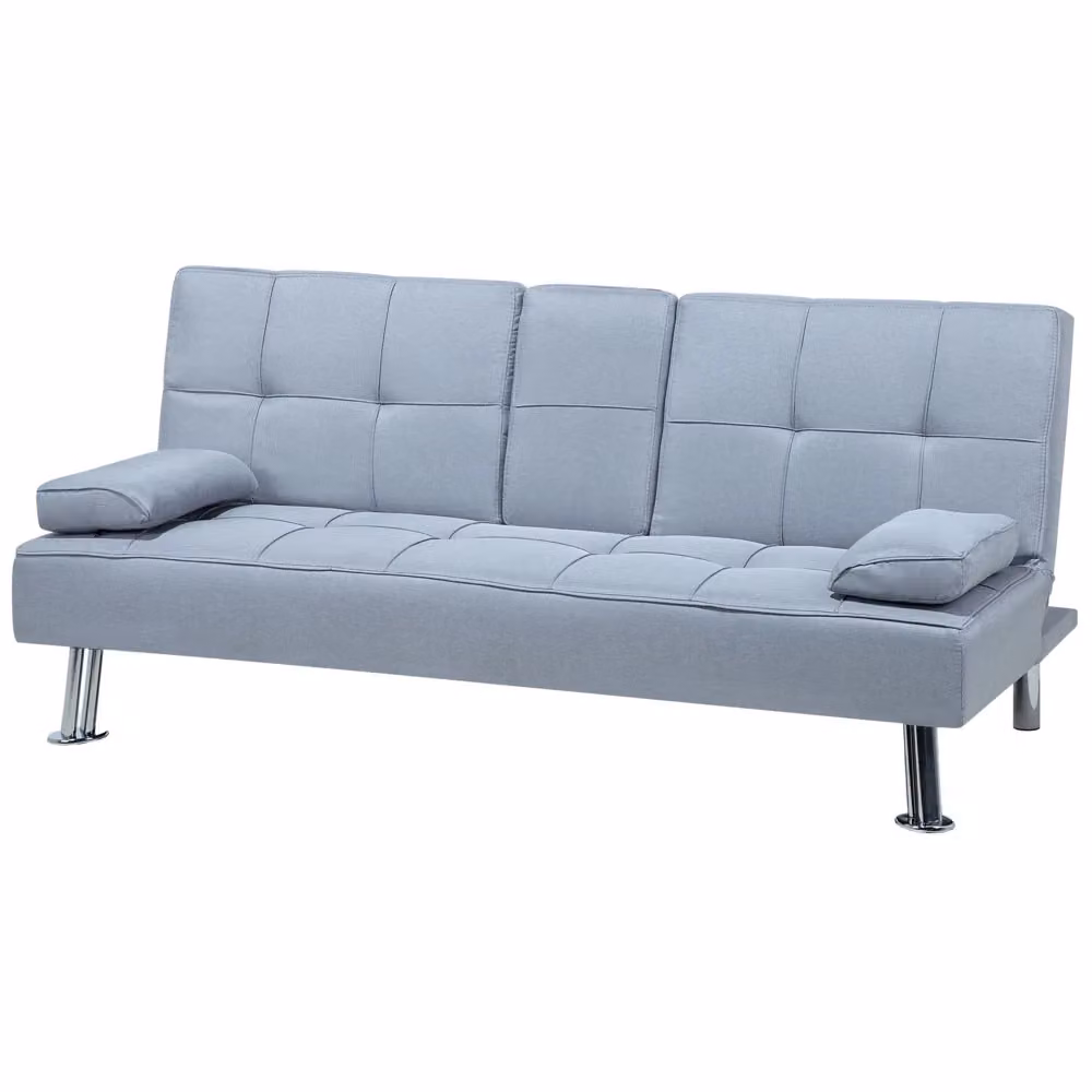 Divano letto Beliani a 3 posti moderno in tessuto grigio con funzione click-clack e poggiatesta regolabile – 2