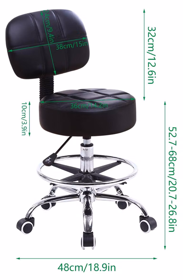 Sedia da lavoro regolabile in altezza, con schienale, rivestita in ecopelle, colore nero, confezione singola, adatta per ufficio e salone