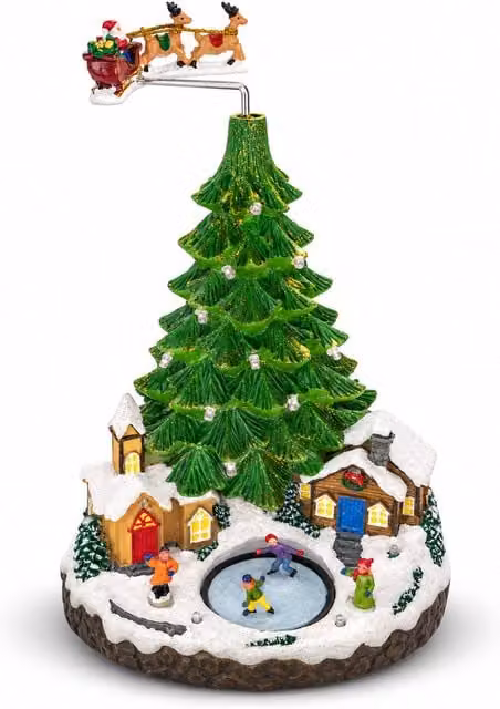 Paesaggio Natalizio con Albero, Luci LED, Musica e Movimento