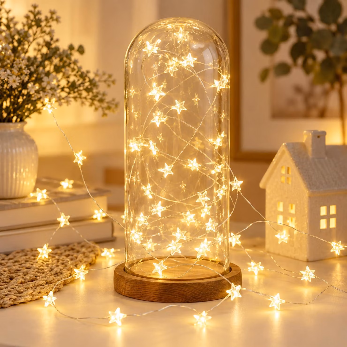 Catena luminosa con stelle, 2 metri, 40 LED, luce bianca calda