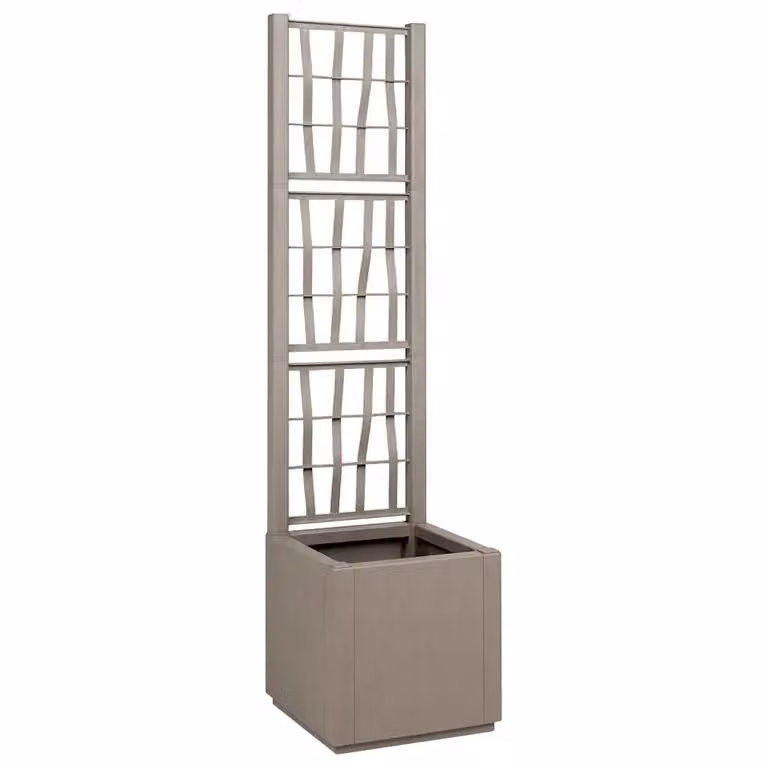 Vaso da giardino con trellis vidaXL in plastica marrone chiaro, L 36 cm x P 36 cm x H 140 cm