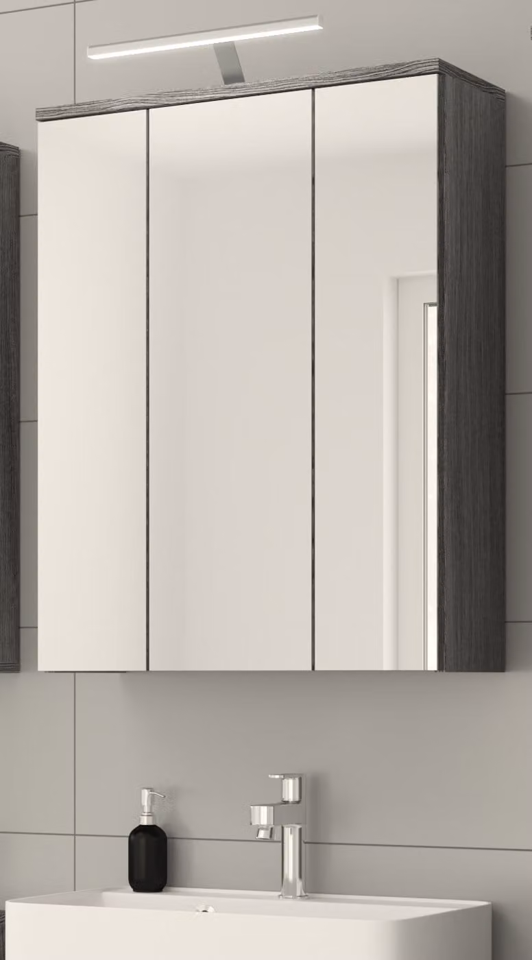 Mobile da bagno a specchio "Bailey" grigio argento fumé Mobile da bagno a 3 ante 60 cm