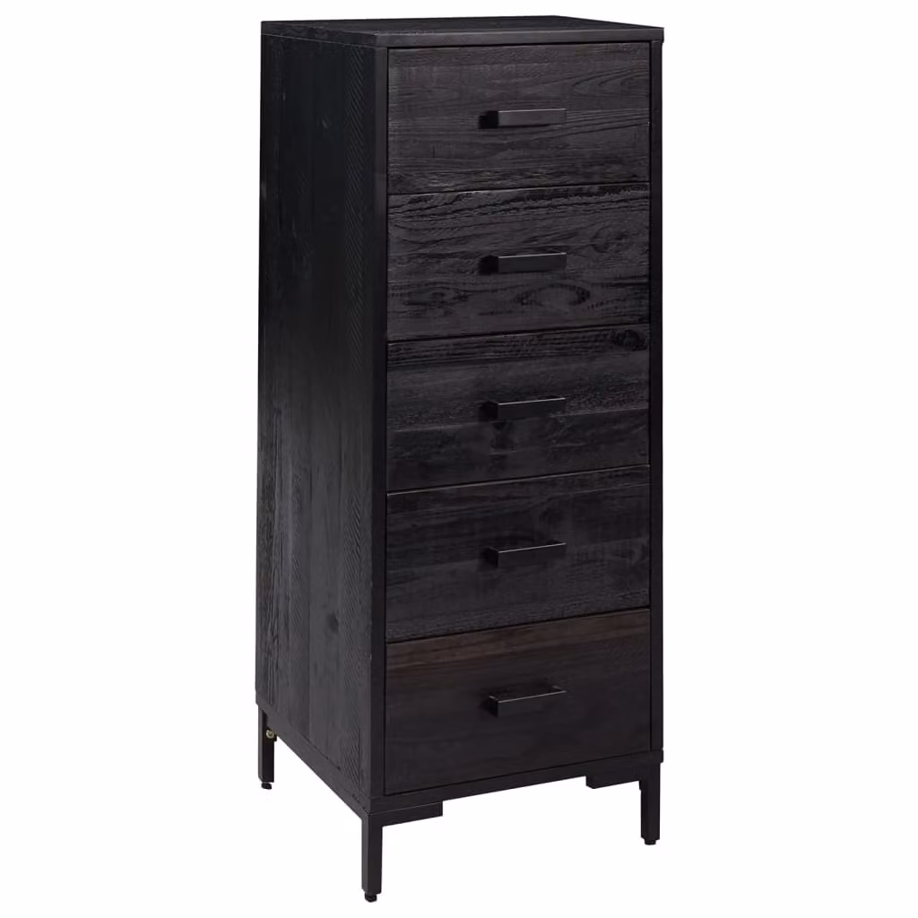 SYFAX™ Cassettiera Nera 42x35x110 cm in Legno Massello di Pino