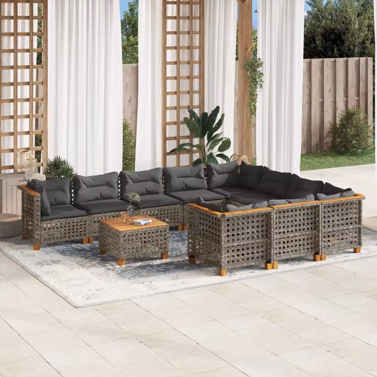 Maison Exclusive - Set da giardino 11 pezzi con cuscini Grigio Poly Rattan