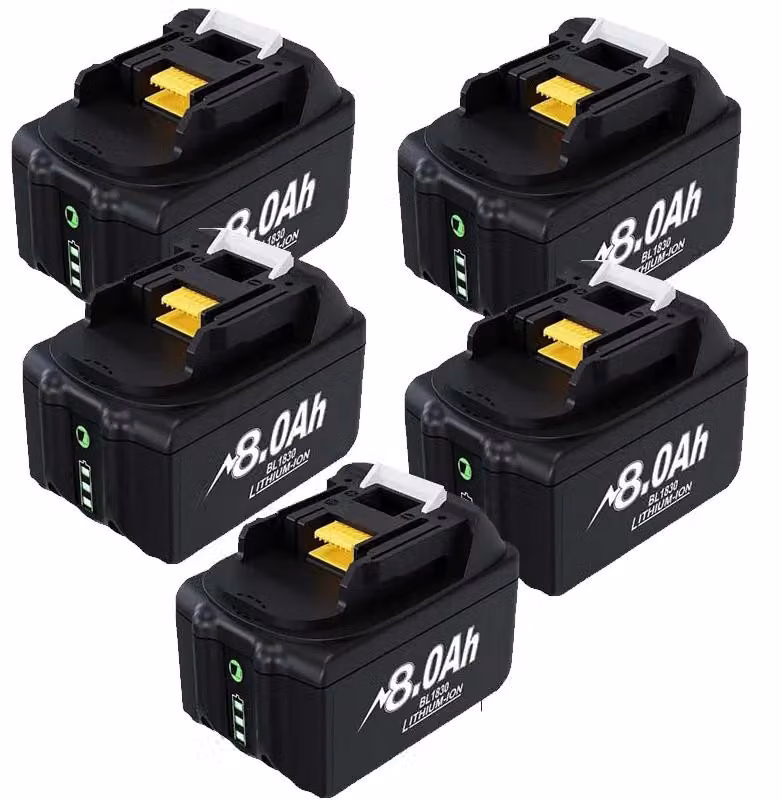 Batteria ricaricabile al litio, capacità di 8000 mAh, tensione di 18 V, confezione da 5 batterie da 8,0 Ah