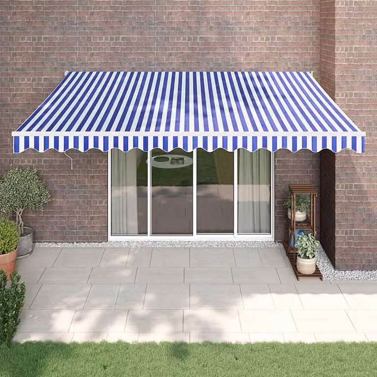 Tenda da sole automatica retrattile vidaXL con bracci pieghevoli in alluminio e tessuto in poliestere, Blu e Bianca, L: 400 cm x P: 300 cm
