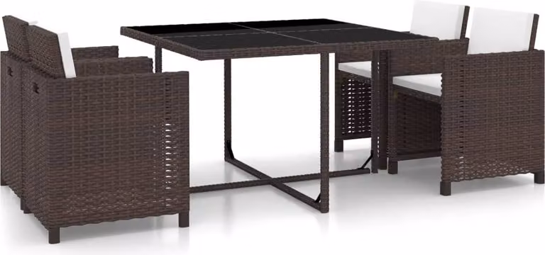 The Living Store Set da pranzo da giardino 5 pezzi con cuscini in poly rattan marrone
