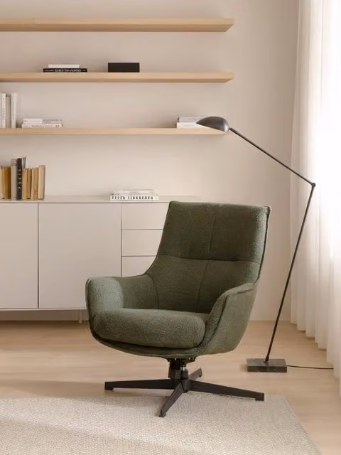 Poltrona girevole Gery Kenay Home verde con braccioli e struttura in metallo nero – 1