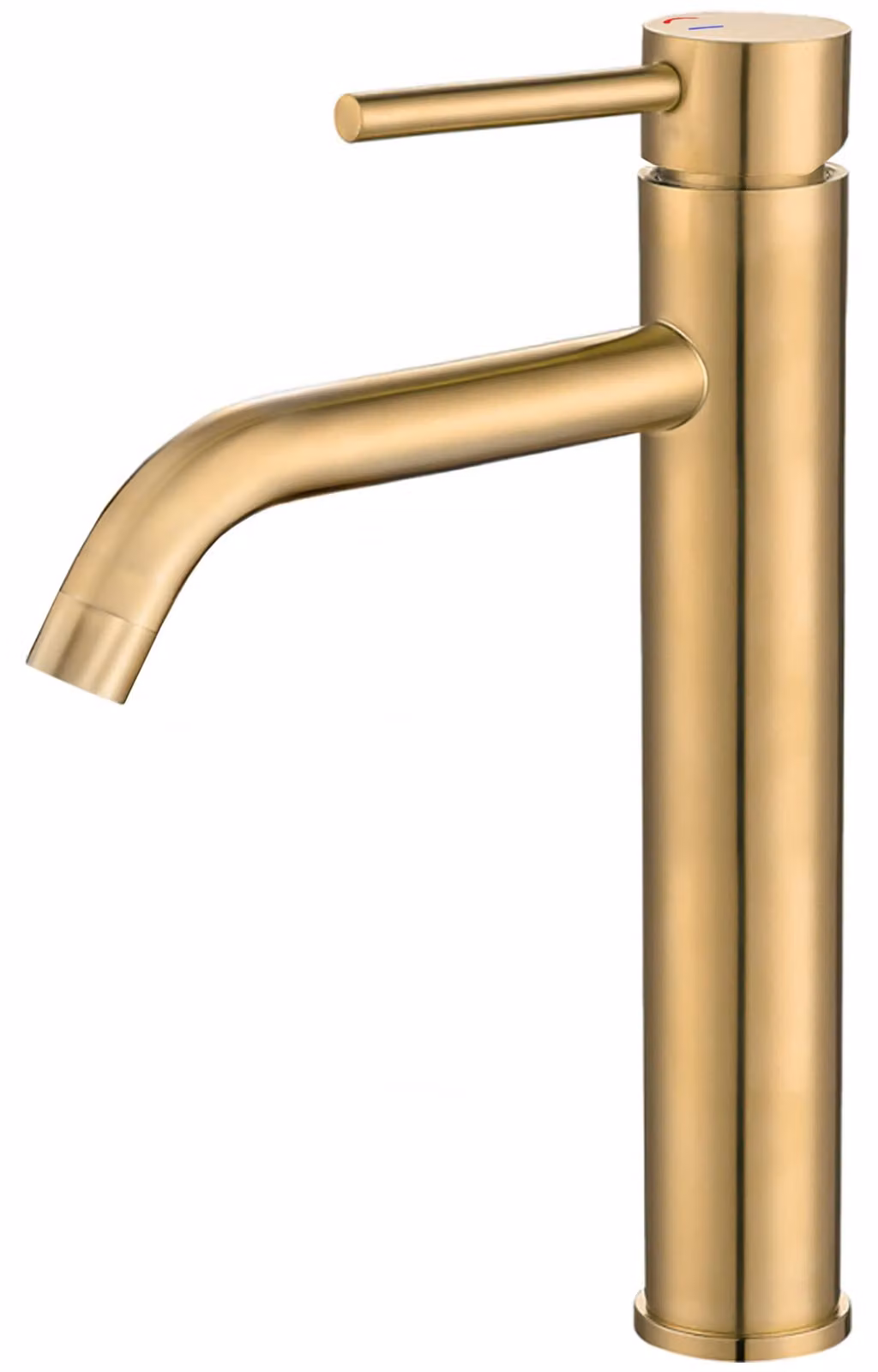 Miscelatore monocomando per lavabo, finitura ottone opaco color oro, forma rotonda, marca Ason