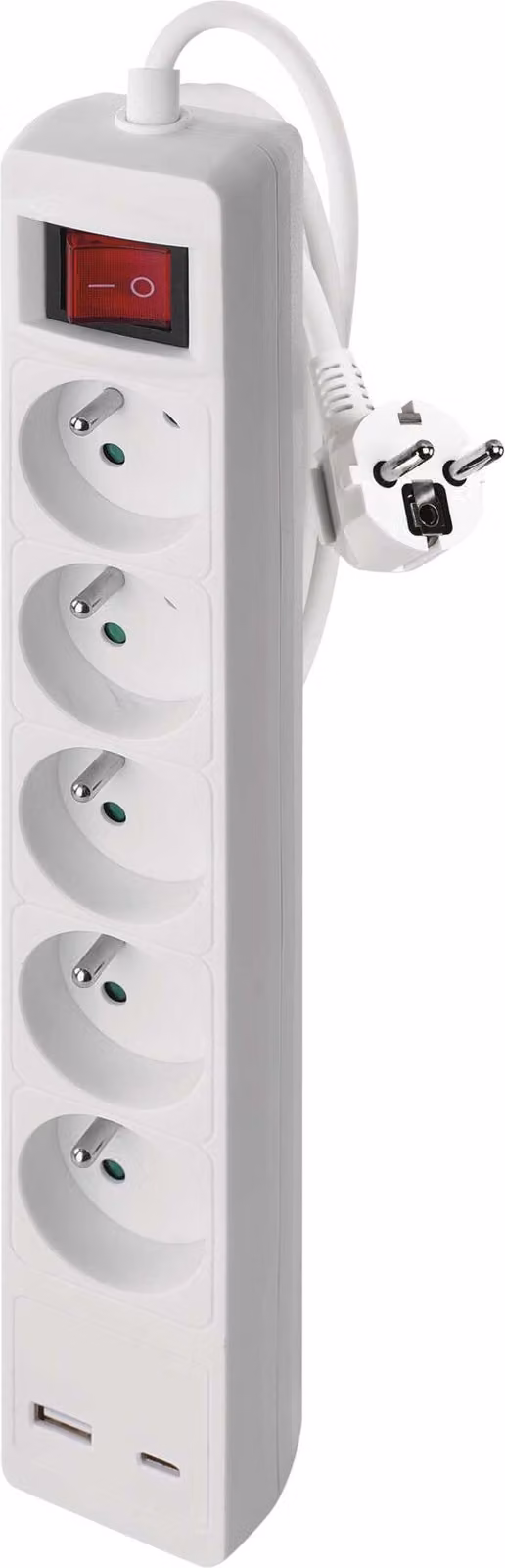 EMOS Cavo di prolunga 3 m / 5 prese / con interruttore / bianco / 1×USB-A + 1×USB-C / 1,5 mm2, P1513CU