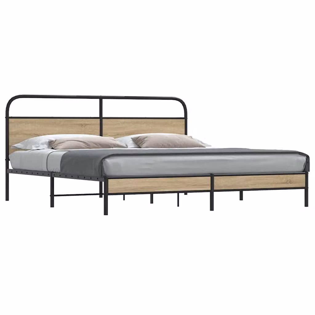 vidaXL Giroletto in Metallo Rovere Fumo senza Materasso L: 180 cm, P: 200 cm