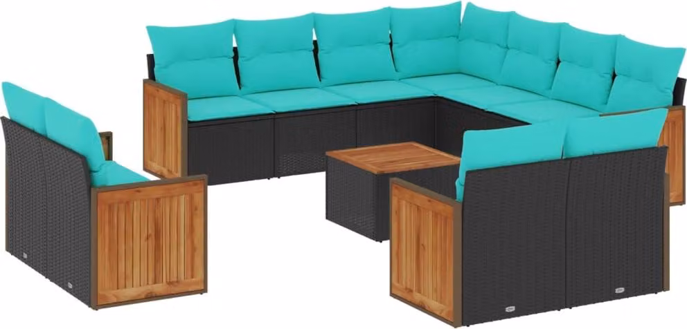 Set Divani da Giardino 12 pz con Cuscini Nero in Polyrattan