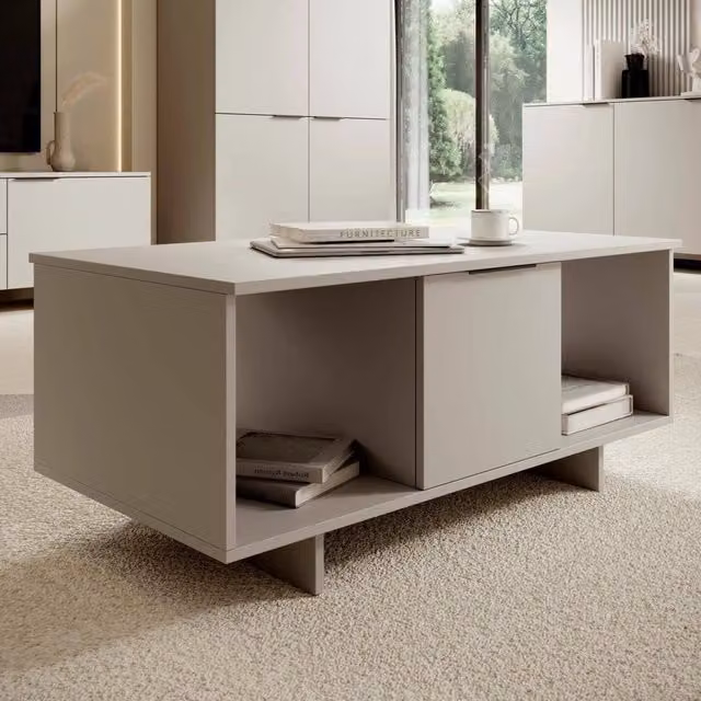Tavolino da salotto Rho DMORA con ante e vani contenitore, Beige, L 100 cm x P 55 cm x H 55 cm