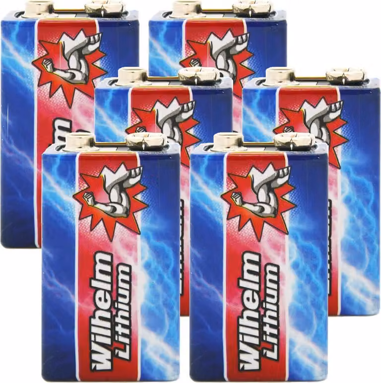 6 x Wilhelm Batteria a blocco al litio 9V Rivelatore di fumo 6LR61 Batterie 9 Volt