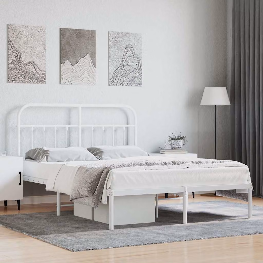 vidaXL Giroletto con Testiera in Metallo Bianco L/P/H: 140 x 190 x 146 cm