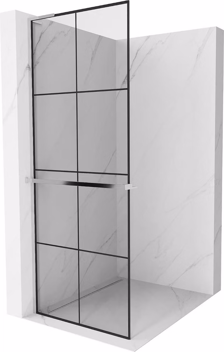 Mexen Kioto+ L pannello doccia con mensola Walk-in 80 x 200 cm, griglia nera, cromo - 800-080-123-01-77