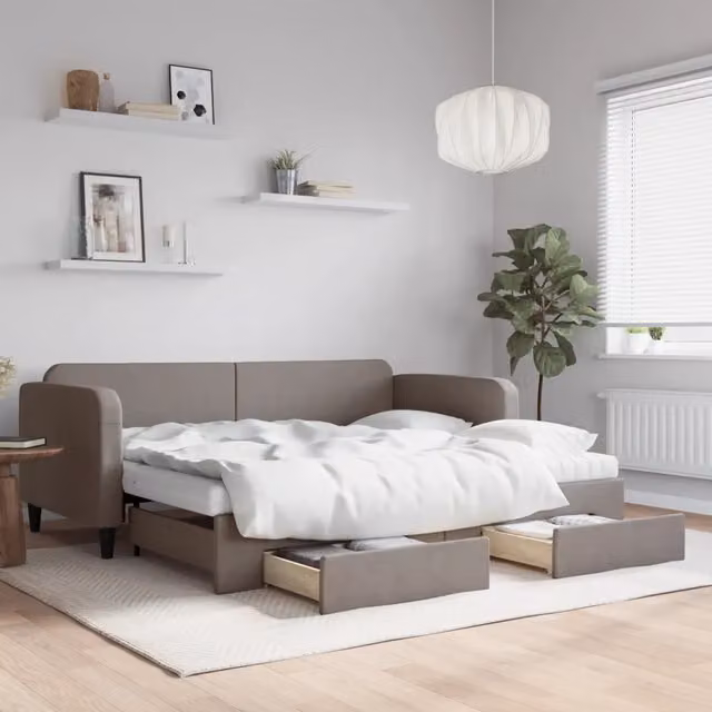Divano Letto Moderno vidaXL con Cassetti in Colore Grigio e Beige per Soggiorno e Camera da Letto