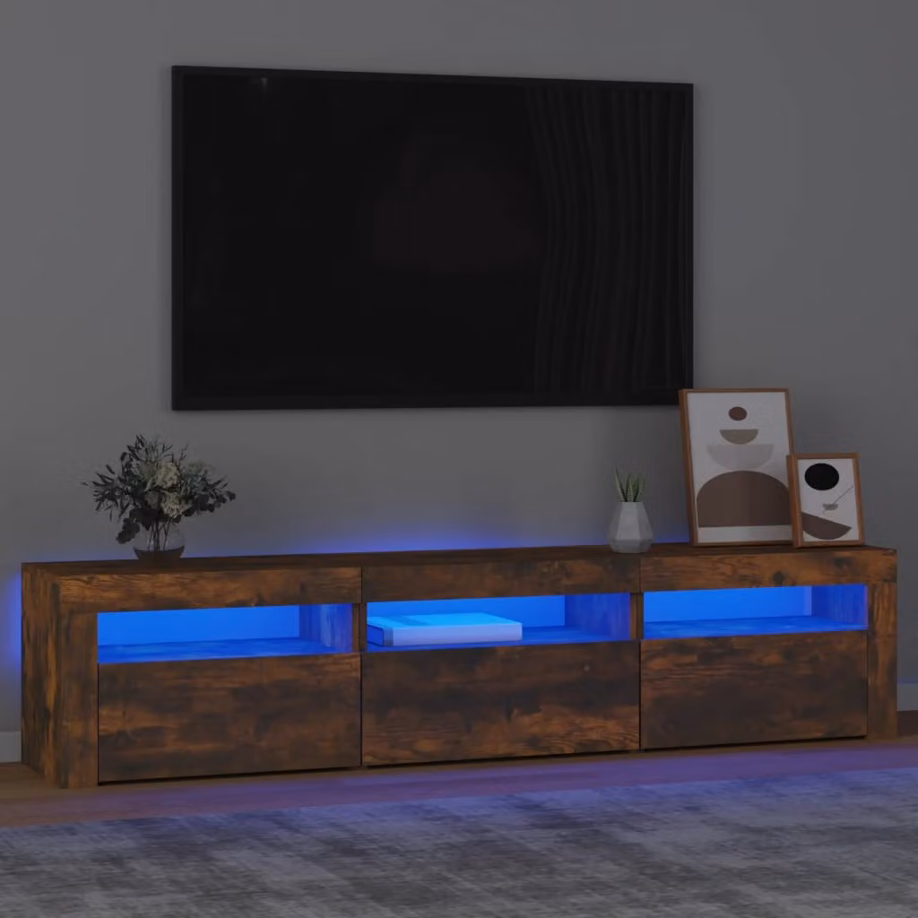 vidaXL Mobile Porta TV Moderno con Luci LED Integrate in Rovere Fumo, L 180 x P 35 x H 40 cm
