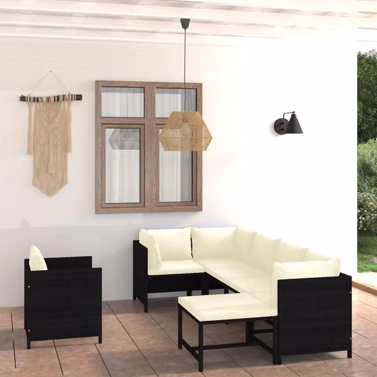 Maison Exclusive - Set da giardino da 7 pezzi con cuscini in polyrattan nero