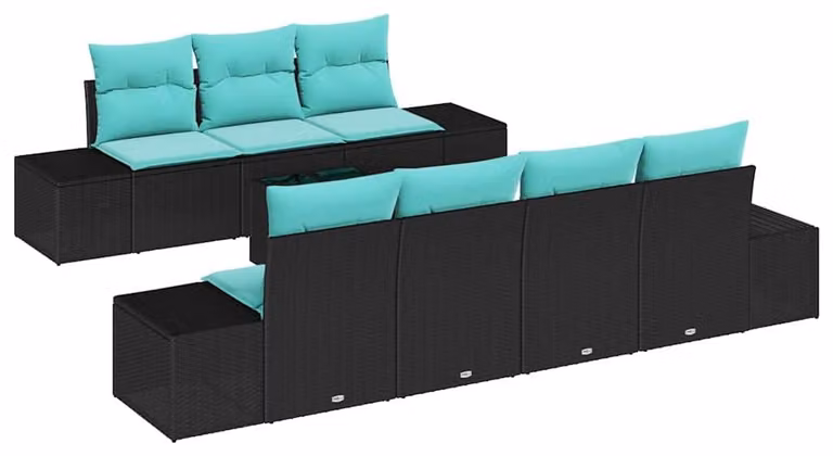 Set di divani da esterno, 8 pezzi, colore nero, materiale: rattan sintetico