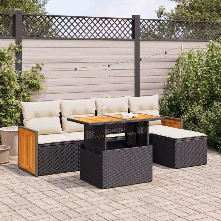 Maison Exclusive - Set Divano da Giardino 6 pz con Cuscini Nero Polyrattan Acacia