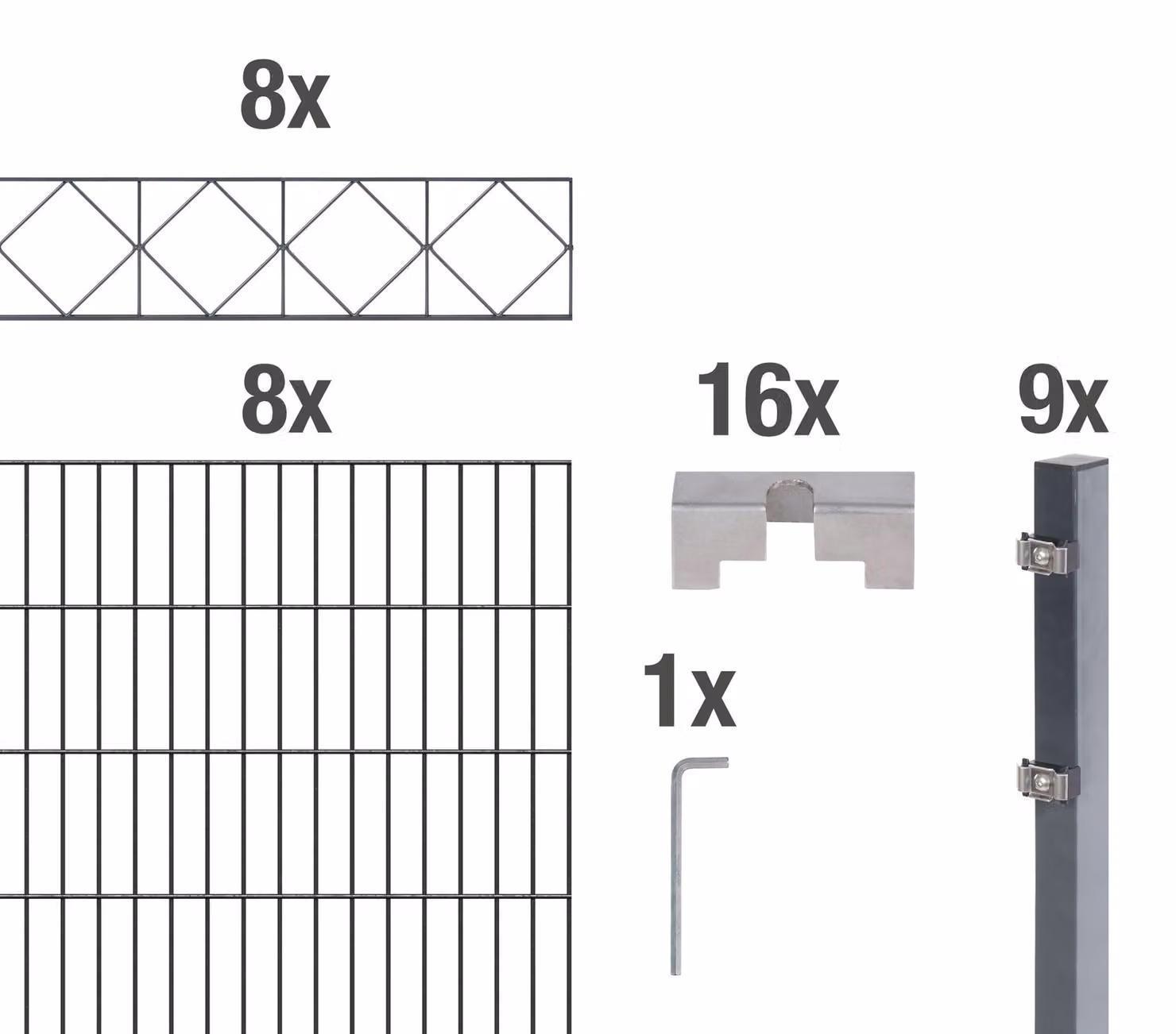 Alberts 668754 Staccionata doppia "Bergen" come set completo di 42 pezzi, plastificata, antracite, altezza 160 cm, lunghezza 16 m