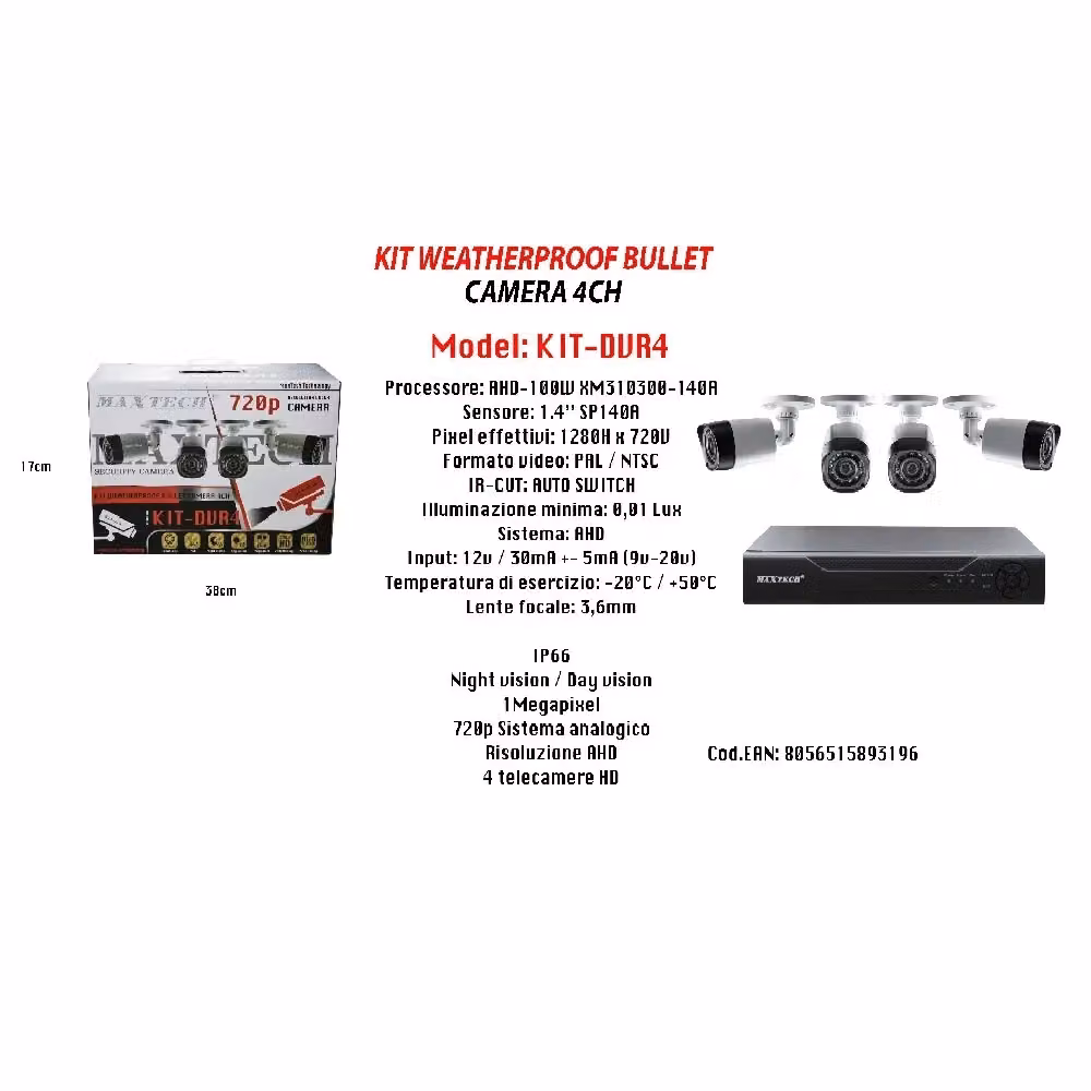 Kit di videosorveglianza Maxtech con DVR a 4 canali 720p e telecamere di sicurezza colore bianco – 2