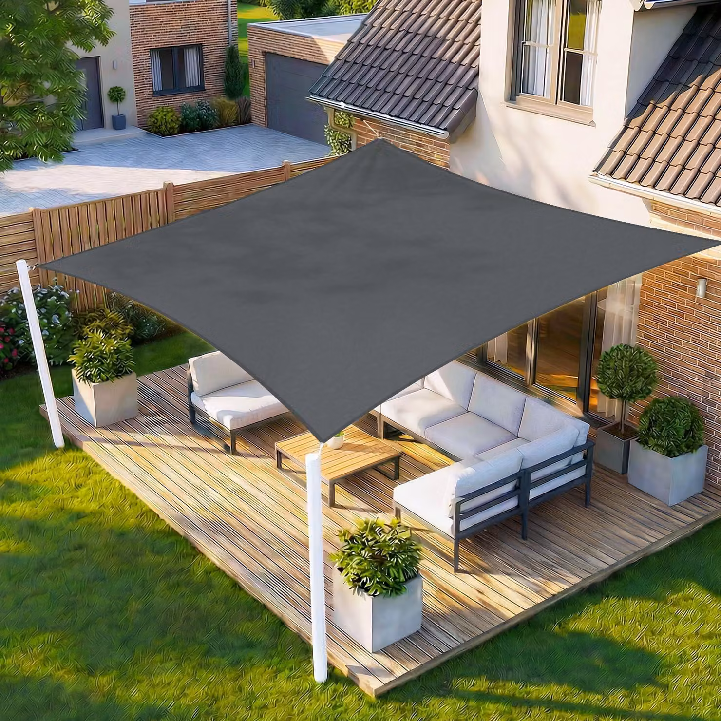 Telo ombreggiante rettangolare, dimensioni 3x4 metri, protezione UV al 95% (colore antracite)