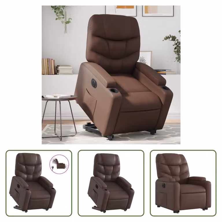 The Living Store Poltrona relax con supporto elettrico in Pelle finta marrone