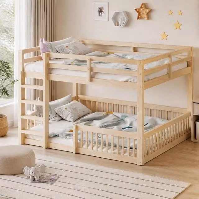 Letto a castello 160x200 cm con sponde; pino e MDF; naturale