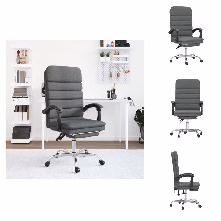 vidaXL Sedia da ufficio con funzione massaggio in tessuto grigio scuro - Sedie da ufficio
