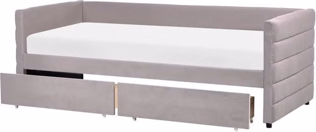 Letto con contenitore con cassetti in velluto grigio chiaro 90 x 200 cm stanzetta design elegante