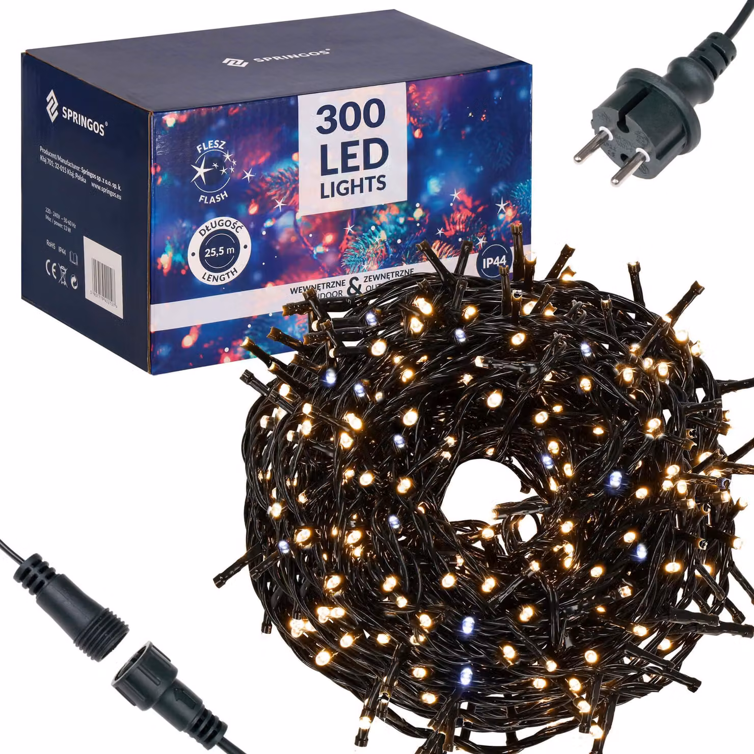 SPRINGOS LED luci fiabesche 25,5 m bianco caldo con effetto flash 300 LED luci natalizie per interni esterni IP44 ghirlanda di luci