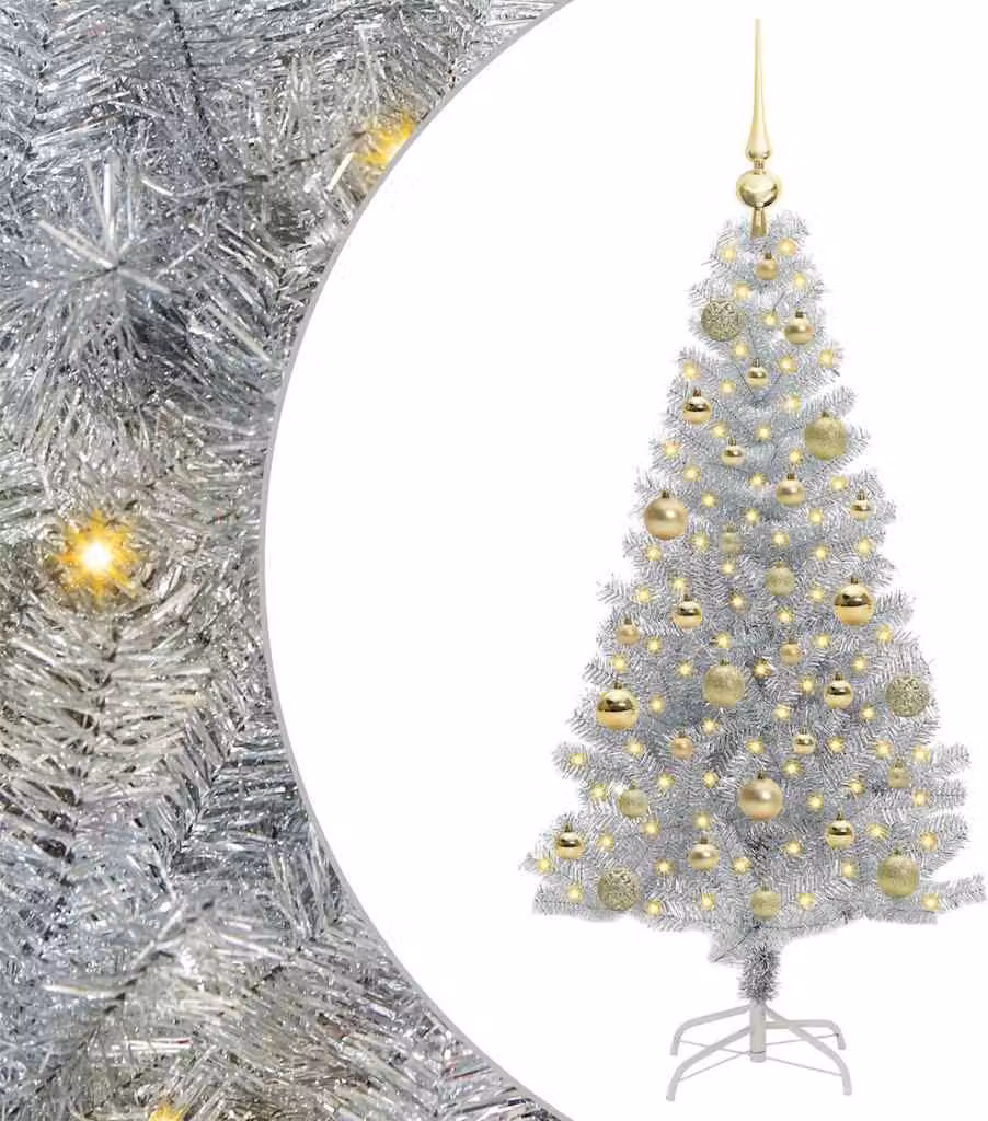 Albero di Natale con 150 LED con supporto Argento 120 cm PET
