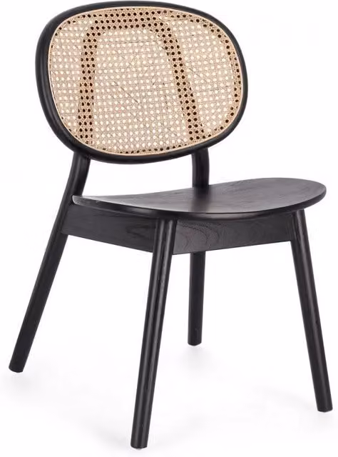 Sedia Yves in legno e rattan nero stile retro L: 49 cm, P: 42 cm, H: 81 cm