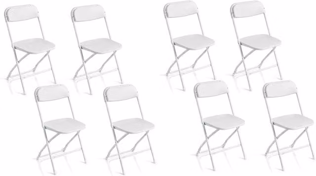 Set di 8 sedie pieghevoli salvaspazio con schienale ergonomico e seduta quadrata, Sedie in plastica e metallo per casa ufficio feste Bianco