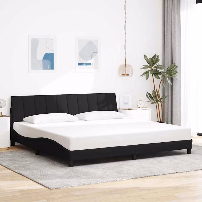 vidaXL Giroletto Hanko Nero in Tessuto con Illuminazione Sotto il Letto e Porta USB 200x200 cm