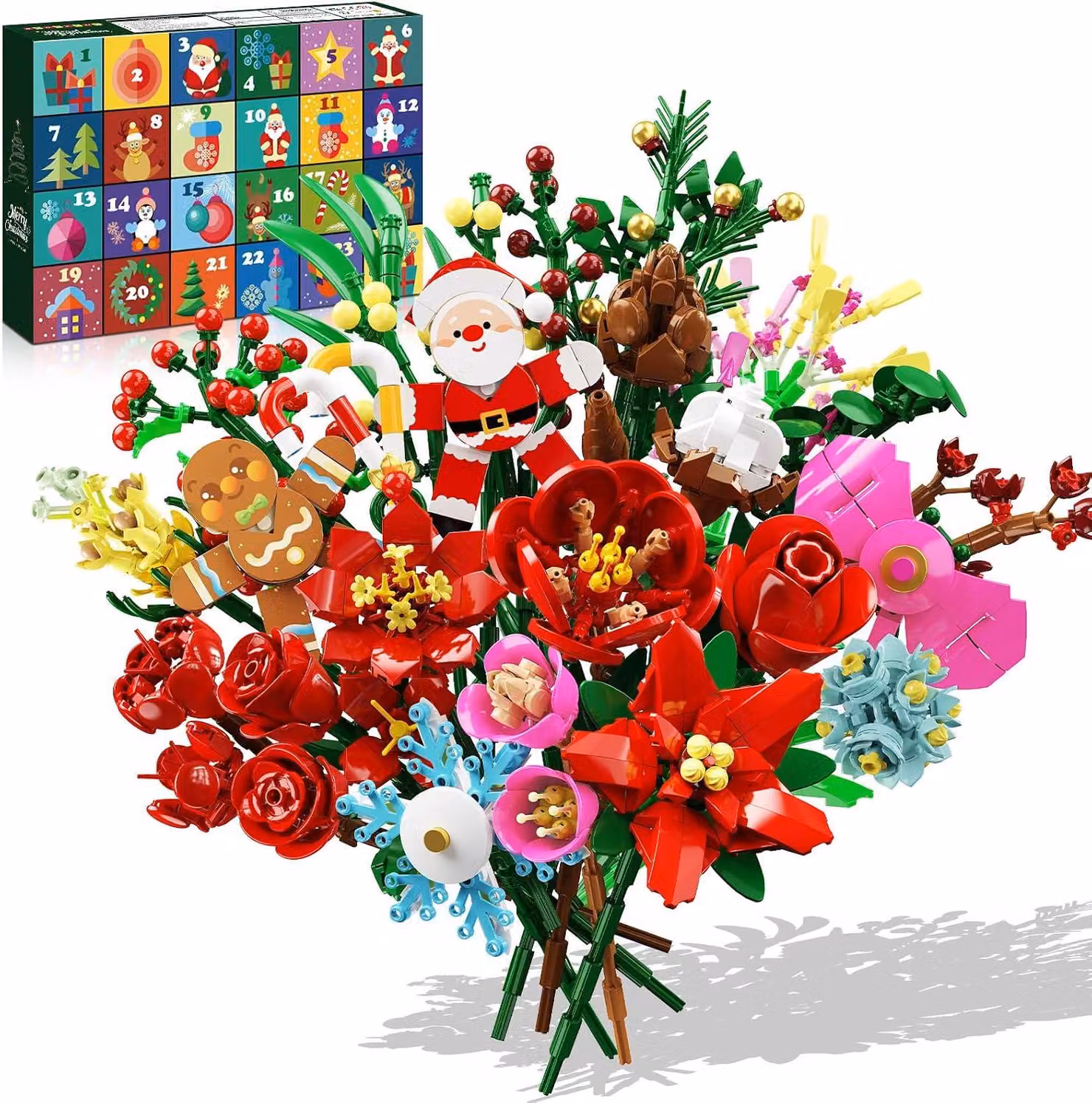 Calendario dell'Avvento 2026-24 - Composizione di fiori natalizi per 24 giorni - Kit di costruzione