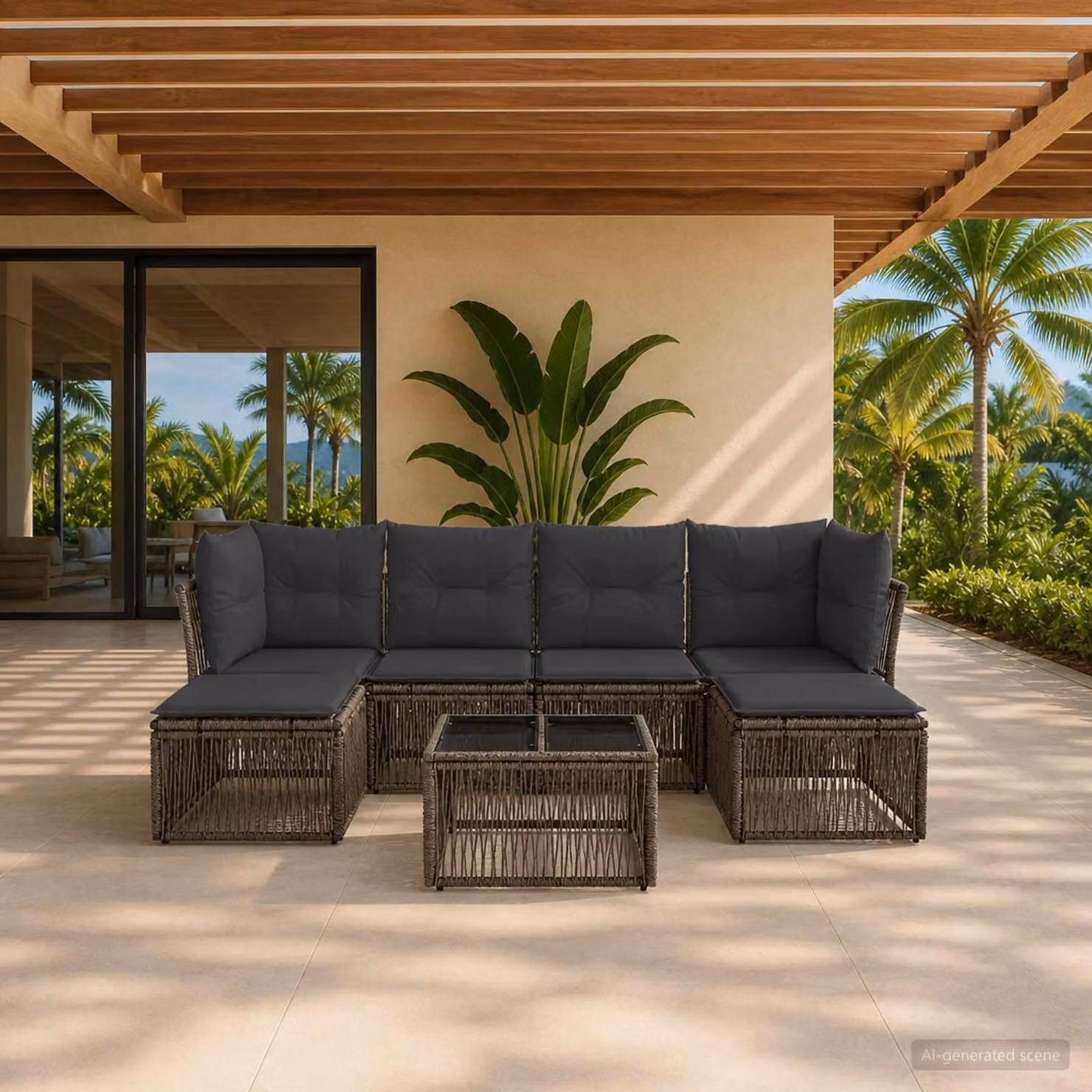 Maison Exclusive - Set da giardino composto da 7 pezzi, divano, colore grigio, realizzato in rattan sintetico