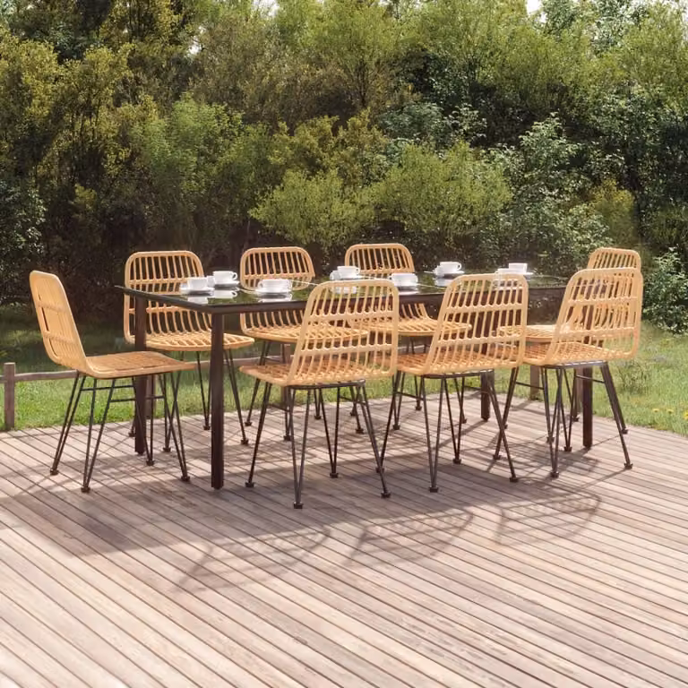 Set da pranzo da giardino vidaXL in 9 pezzi in polyrattan con piano in vetro nero e marrone