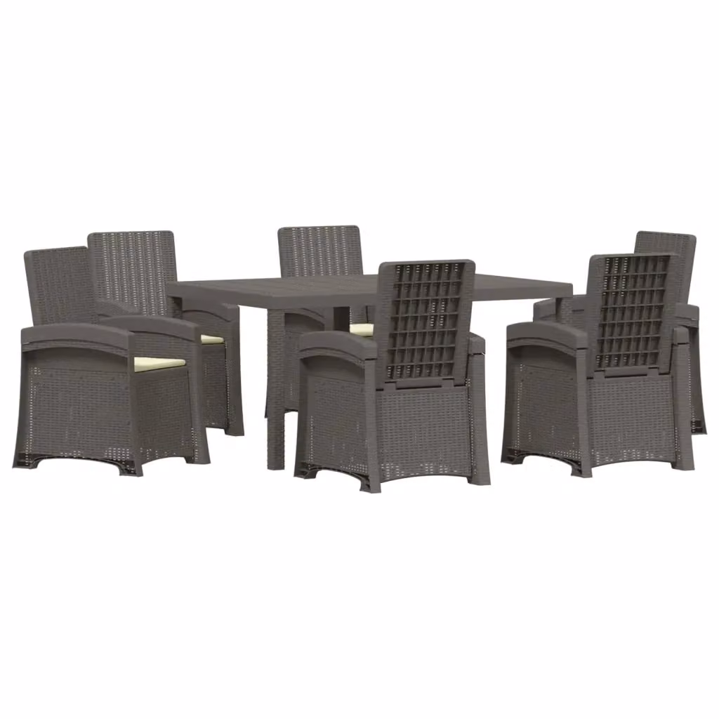 Set da pranzo per giardino e terrazzo vidaXL in polyrattan da 7 pezzi, colore grigio e beige – 2